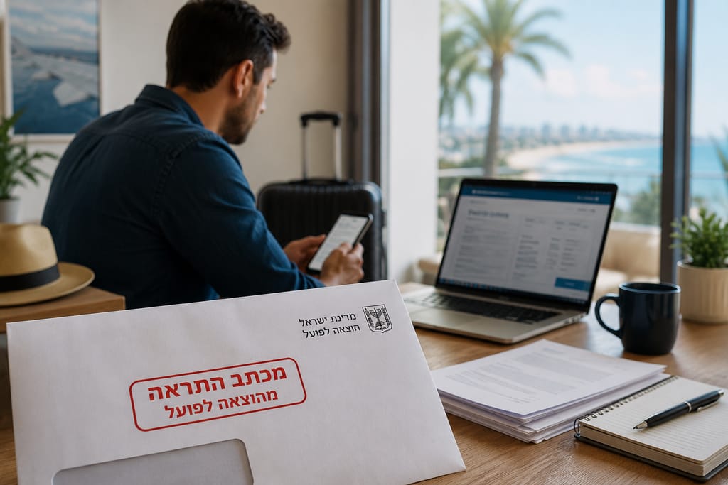 קרדיט: אילוסטרציה נוצרה באמצעות בינה מלאכותית ישראלי השוהה בחו"ל מקבל מכתב התראה מהוצאה לפועל בנוגע להתחייבויות וחובות בישראל